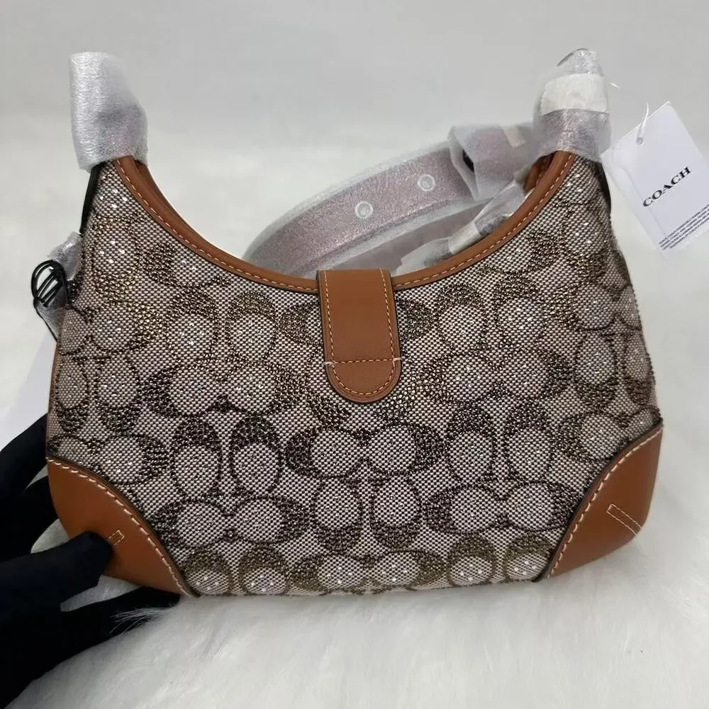Coach Hamptons Hobo Bag In Crystal Signature Jacquard CW654 NWT